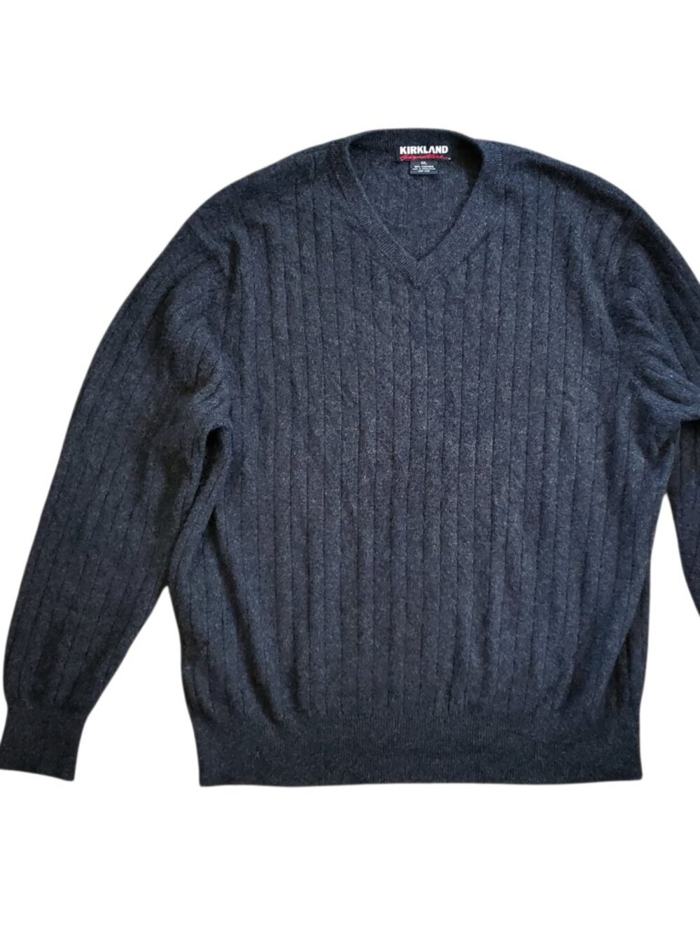 Kirkland Signiture Men's 100% Cashmere Ribbed Dark Grey Sweater - XXL